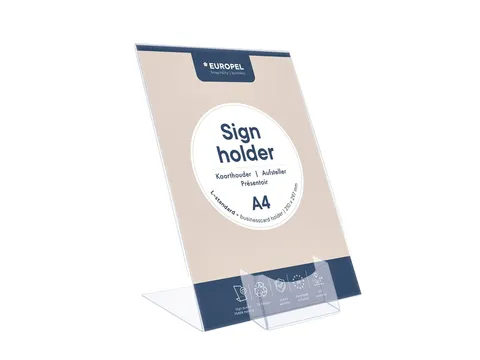 Kaarthouder Europel L-standaard A4 staand acryl met visitekaartbakje