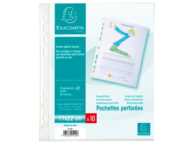 Sachet de 10 pochettes perforées polypropylène grainé format écoli
