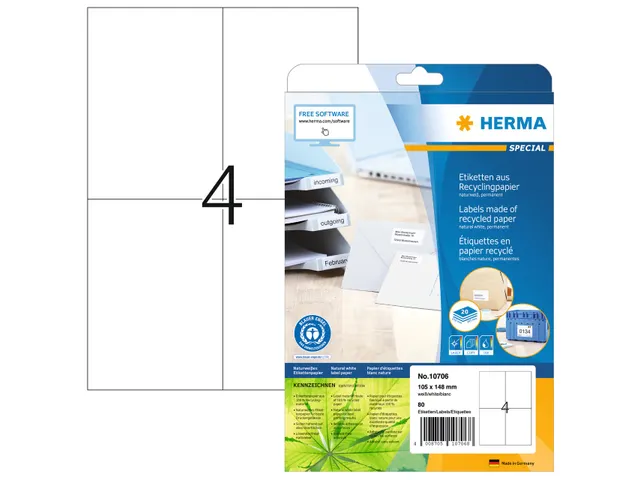 HERMA 10706 Etiketten van gerecycled papier A4 105x148mm Wit 80 stuks