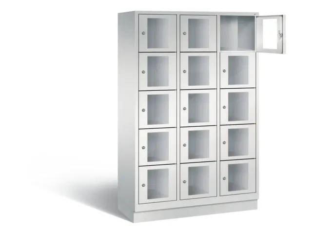 Lockerkast 1800x1200x500mm 3x5 vakken Cilinderslot, Sokkel, RAL7035