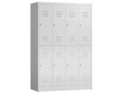 Dubbeldekse garderobekast 1800x1185x500mm 4x2vak klink sokkel RAL7035