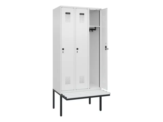 locker met bank,HxBxD 2120x900x815mm,3vak,vak B 300mm,draaigrendel