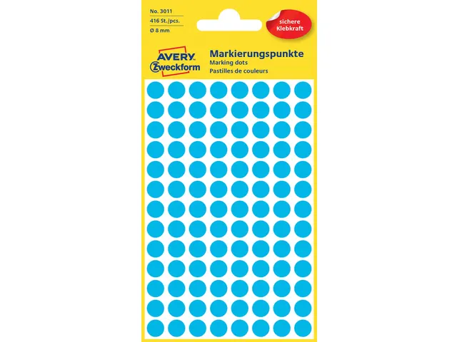 Etiquette Avery Zweckform 3011 Rond 8mm Bleu 416 pcs