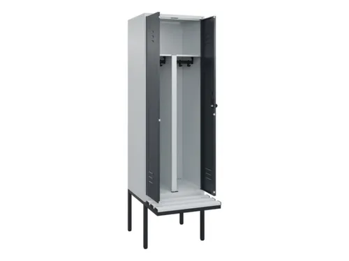 PBM-locker met bank,HxBxD 2120x600x815mm,2vak,vak B 300mm,draaigrendel