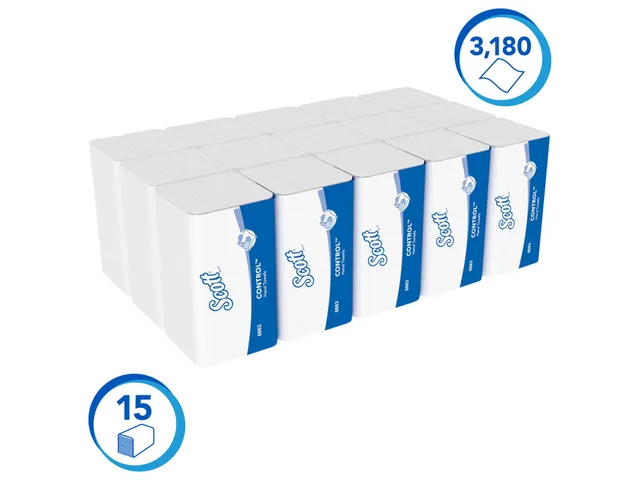 Handdoek Scott i-vouw 1-laags 21.5x31.5cm wit 15x212stuks 6663