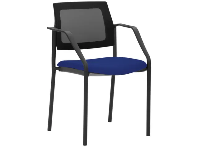 Stapelstoel,4Voeten Zwart,M. Armleuningen,Zitting Stof Middenblauw