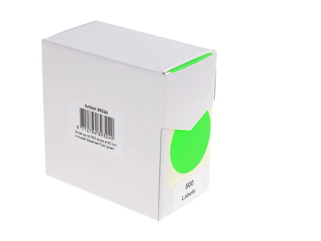 Etiquette sur rouleau 50mm vert fluo + dévidoir 500 pièces