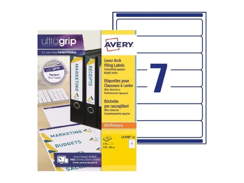 Avery L4760-25 Rugetiket smal 192x38mm zelfklevend wit 175 stuks