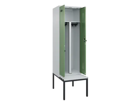 PBM-locker met bank,HxBxD 2120x600x815mm,2vak,vak B 300mm,draaigrendel