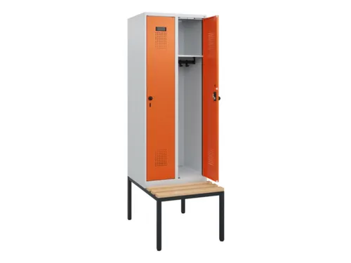 locker met bank,HxBxD 1950x600x815mm,2vak,vak B 300mm,draaigrendel