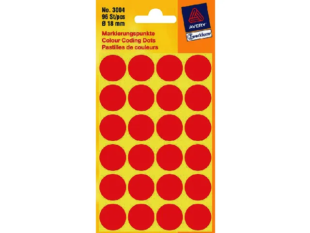 Etiket Avery Zweckform 3004 Rond Ø18mm Rood 96 Stuks