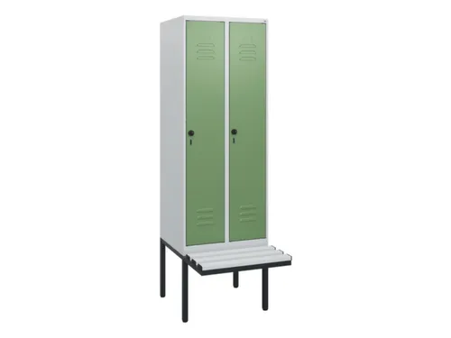 locker met bank,HxBxD 1950x600x815mm,2vak,vak B 300mm,draaigrendel