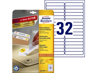 Etiket Avery Zweckform L6031REV-25 96x16.9mm afneembaar Wit 800 stuks - 1