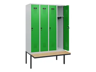 locker met bank,HxBxD 1950x1200x815mm,4vak,vak B 300mm,draaigrendel - 1