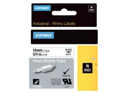Labeltape Dymo Rhino industrieel krimpkous 19mm zwart op wit