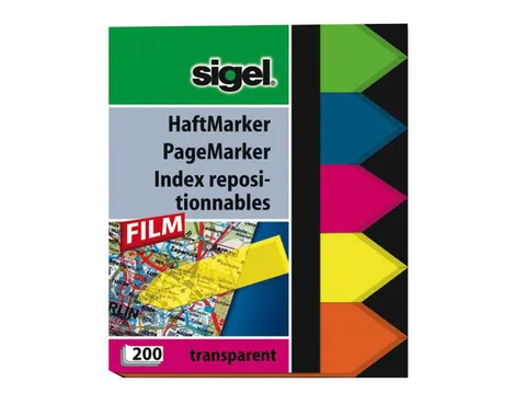 Indexeringsstrookjes Sigel Film Maat strookjes 45x12mm.pijl 5-kleurig