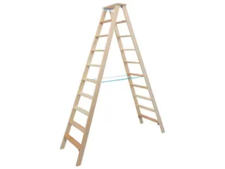 dubbele ladder,beide zijden,2x10treden,Stand H 1,75m,balk L 2,35m,hout - 1