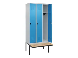locker met bank,HxBxD 2120x900x815mm,3vak,vak B 300mm,draaigrendel - 2