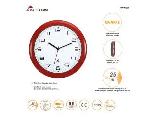 De Alba HORNEW wandklok met stille werking 30cm. Rood - 3
