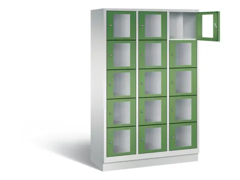 Lockerkast 1800x1200x500mm 3x5 vakken Cilinderslot, Sokkel, RAL6011