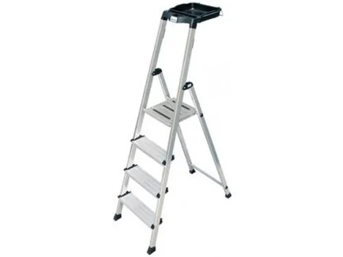 trapladder,eenzijdig,4treden,bordes m. antislip elementen,balk L 1,6m