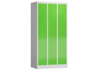 Lockerkast 1800x870x500mm 3x4 vakken cilinderslot, sokkel, RAL6018 - 1