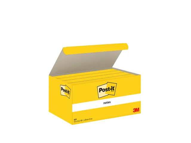 Memoblok Post-it 653 38x51mm geel 3 stuks