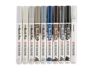 Brushpen Talens Ecoline set à 10 stuks grijs - 1