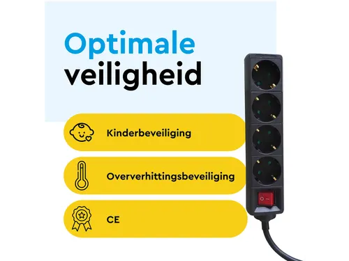Stekkerdoos BRASQ 4 voudig 5 meter zwart