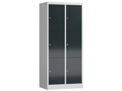 Lockerkast 1800x800x500mm 2x3 vakken cilinderslot, sokkel, RAL7016