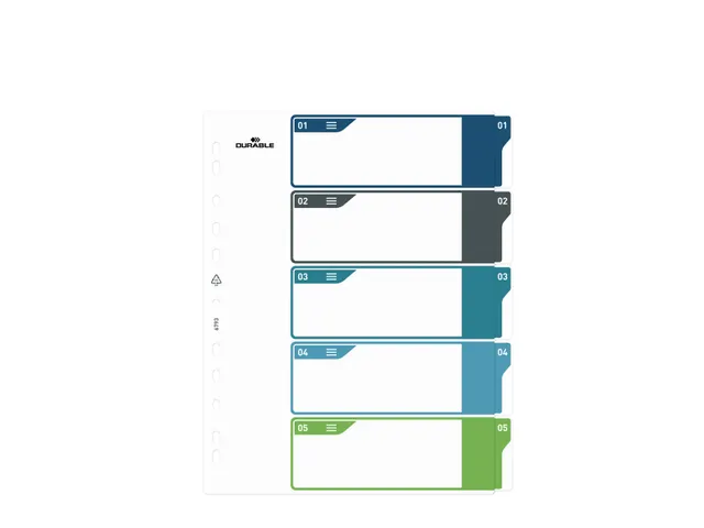 Tabbladen A4+ 5-delig met voorblad genummerd 1-5 PP personaliseerbaar