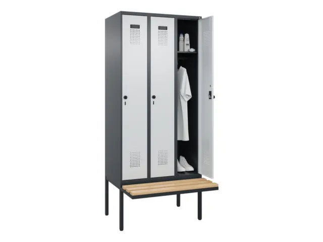 locker met bank,HxBxD 2120x900x815mm,3vak,vak B 300mm,draaigrendel