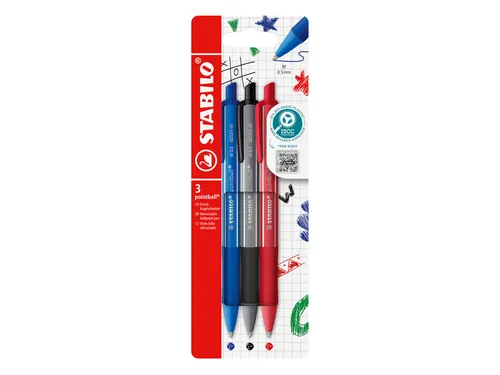 Balpen STABILO pointball colorful medium assorti blister à 3 stuks