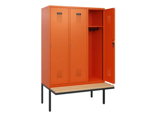 locker met bank,HxBxD 1950x1200x815mm,3vak,vak B 400mm,cilinderslot