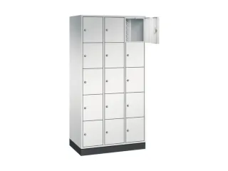 lockerkast,RAL 7035,HxBxD 1950x920x500mm,3x5vakken,cil.-slot,sokkel - 1