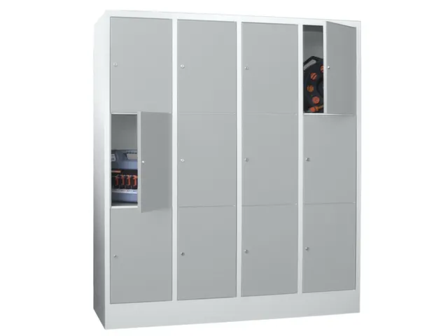 lockerkast,HxBxD 1850x1600x500mm,4x3vakken,RAL7035,front RAL7016