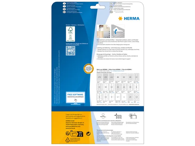 HERMA 10021 Verwijderbare etiketten A4 210x297mm Wit 25 stuks