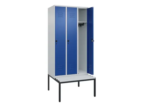 locker met bank,HxBxD 2120x900x815mm,3vak,vak B 300mm,draaigrendel