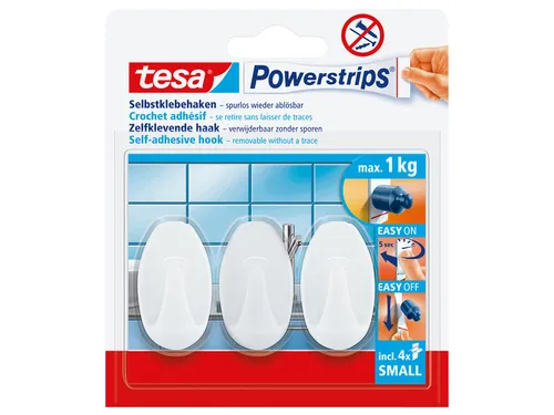Haken tesa Powerstrips SMALL Ovaal zelfklevend verwijderbaar wit 3 stu