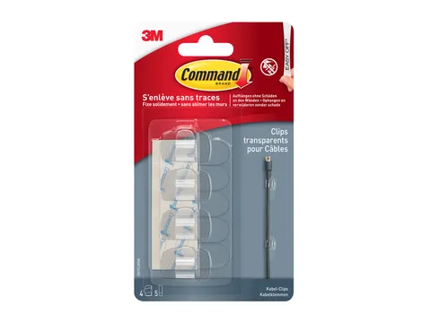 Kabelklem Command rond incl bevestigingsstrips transparant 4 stuks