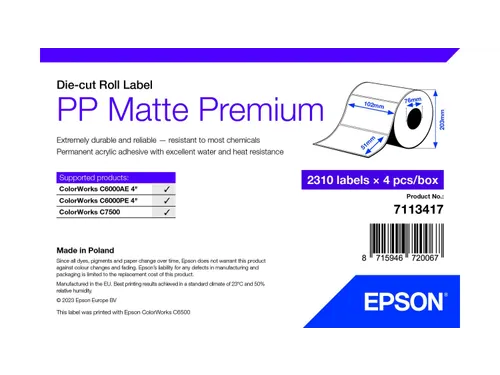 Epson 7113417, Wit, Zelfklevend printerlabel, Gestanste etiket, Rol, I
