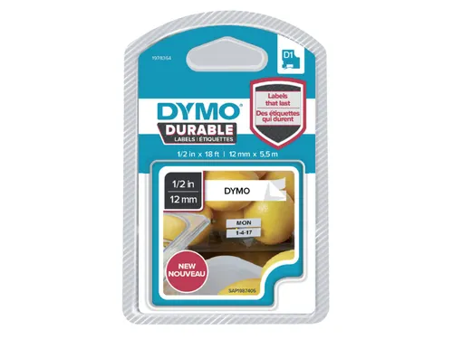 Labeltape D1 Dymo 1978364 12mmx5,5m zwart op wit