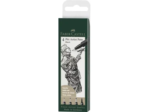 Tekenstift Faber Castell Pitt Artist Pen 4 Stuks Etui Zwart