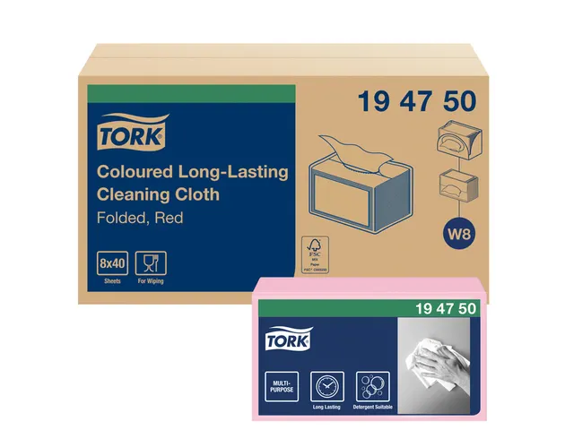 Reiningingsdoek Tork 194750 Long Lasting W8 multifunctioneel rood