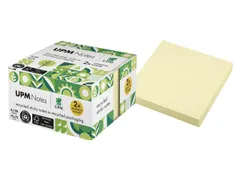 Sticky notes UPM recycled 75x75mm geel blok 100 vel, doos 4x blok