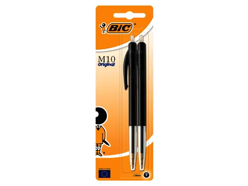 Balpen Bic M10 medium zwart blister à 2 stuks