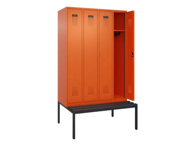 locker met bank,HxBxD 2120x1200x815mm,4vak,vak B 300mm,cilinderslot