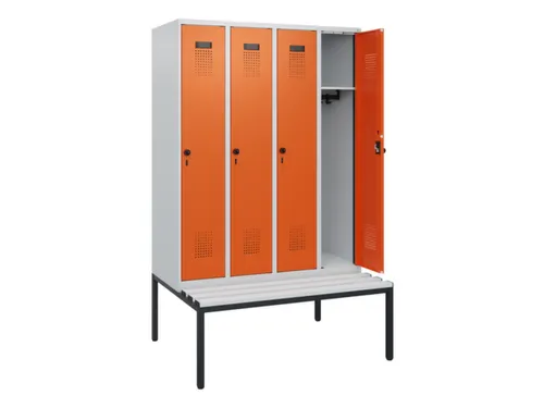 locker met bank,HxBxD 1950x1200x815mm,4vak,vak B 300mm,draaigrendel