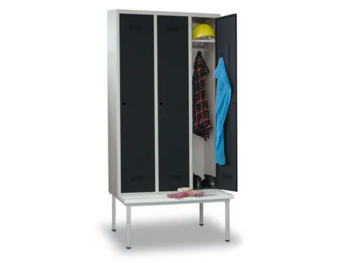 locker met bank,HxBxD 2150x1200x500mm,3vak,RAL7035,front RAL7016
