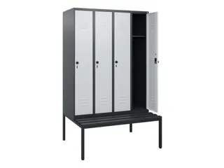 locker met bank,HxBxD 1950x1200x815mm,4vak,vak B 300mm,draaigrendel - 2